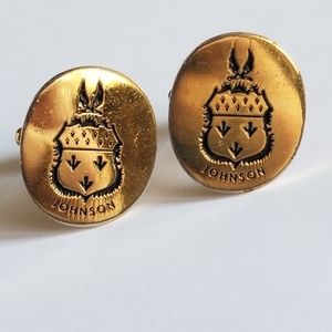 Vintage Johnson family crest cuff links cufflinks gold tone coat of arms